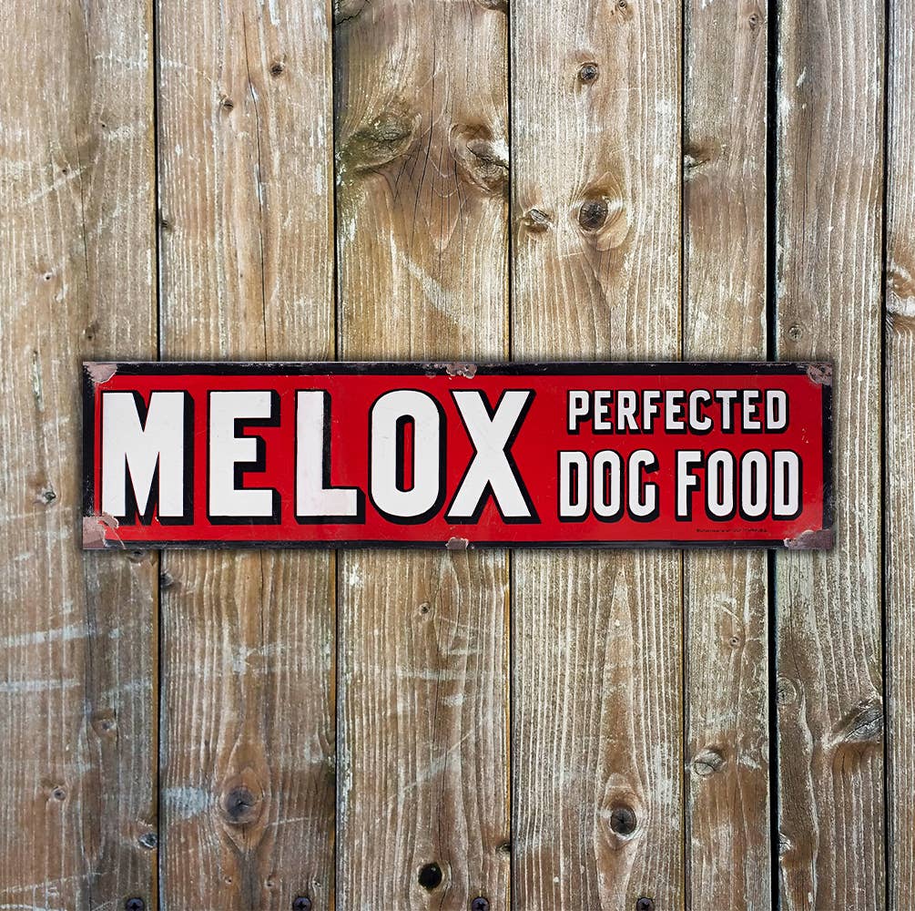 Melox Perfected Dog Food Metal Long Sign Plaque