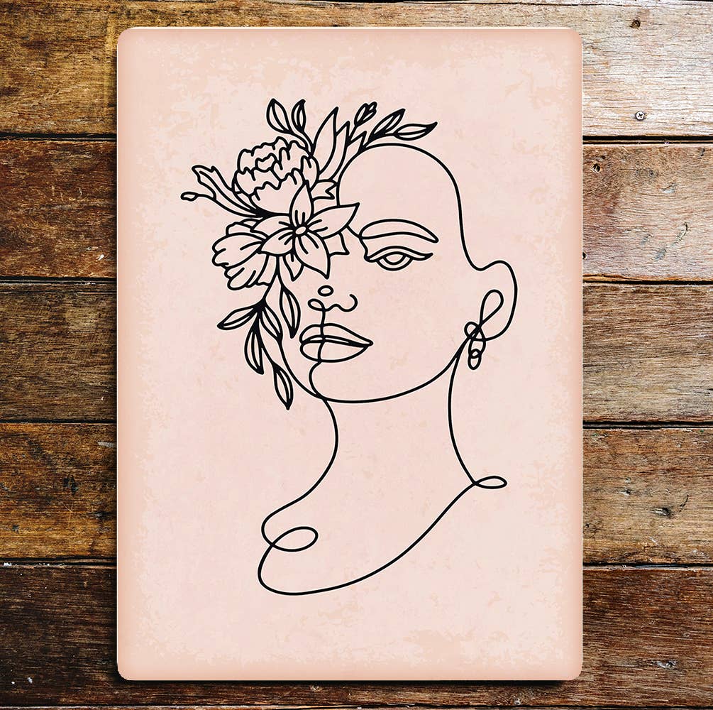 Face And Flowers Abstract | Metal Wall Sign