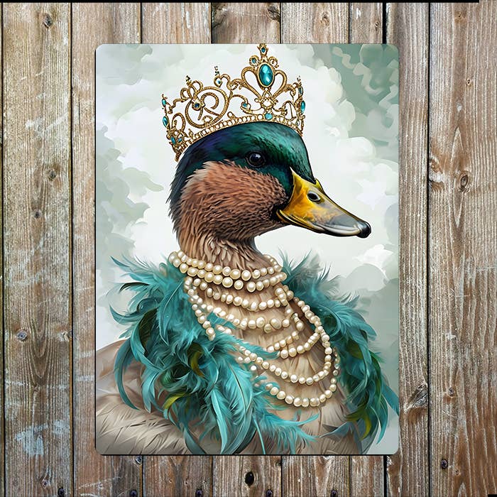 Duck wearing Jewelry and Headpiece | Metal Sign Plaque