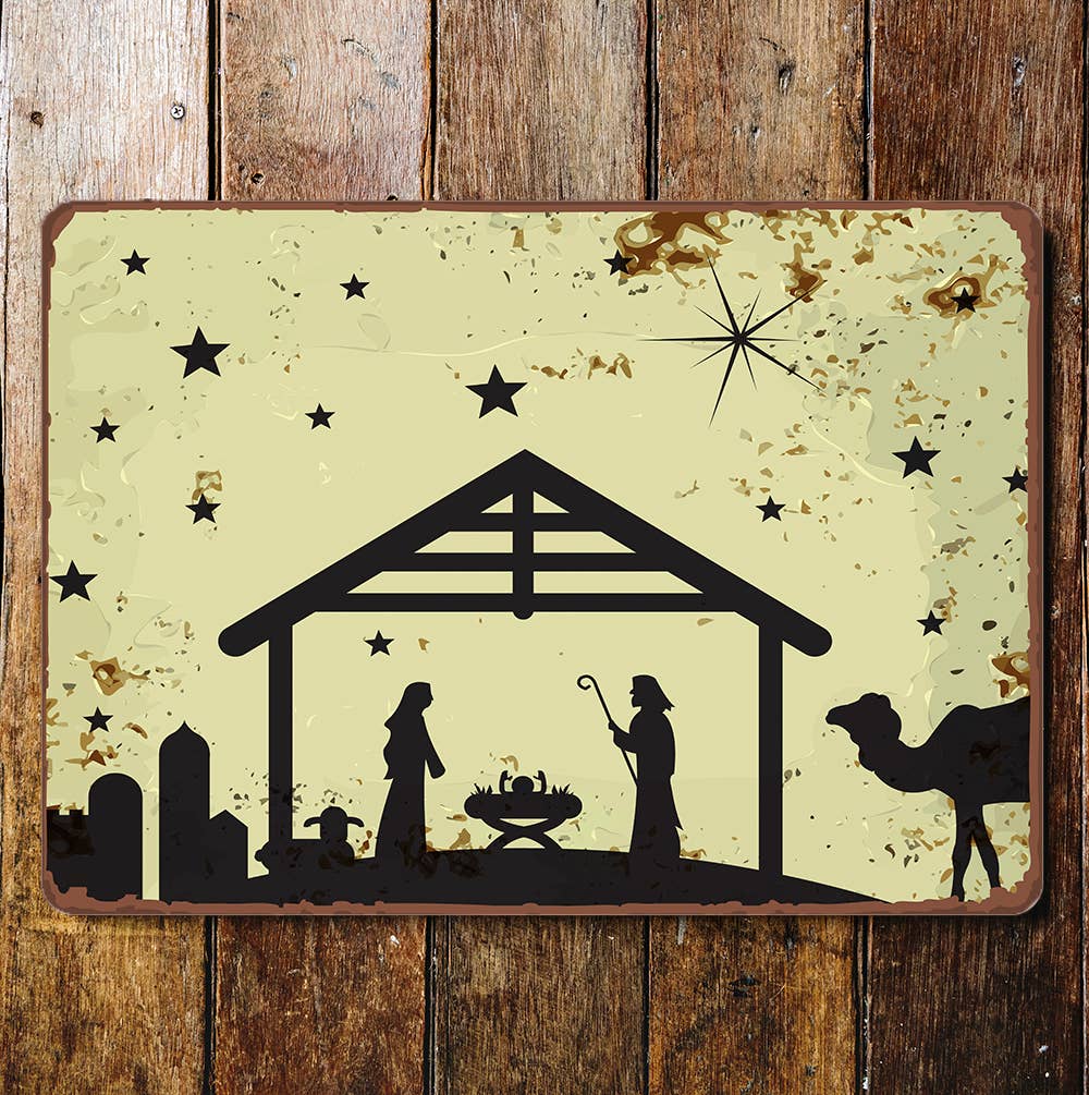 nativity manger Jesus Mary Christmas | Metal Wall Sign