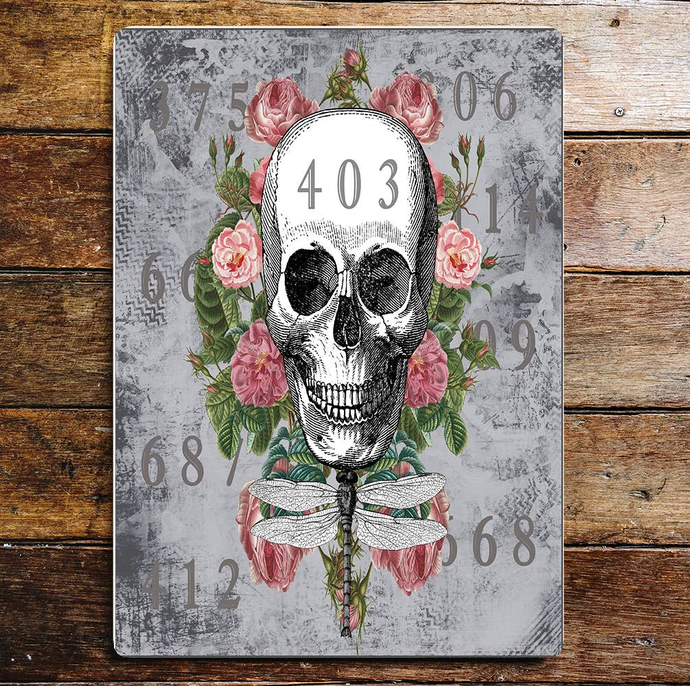 Skull Roses Dragon Fly Numbers Metal Wall Sign