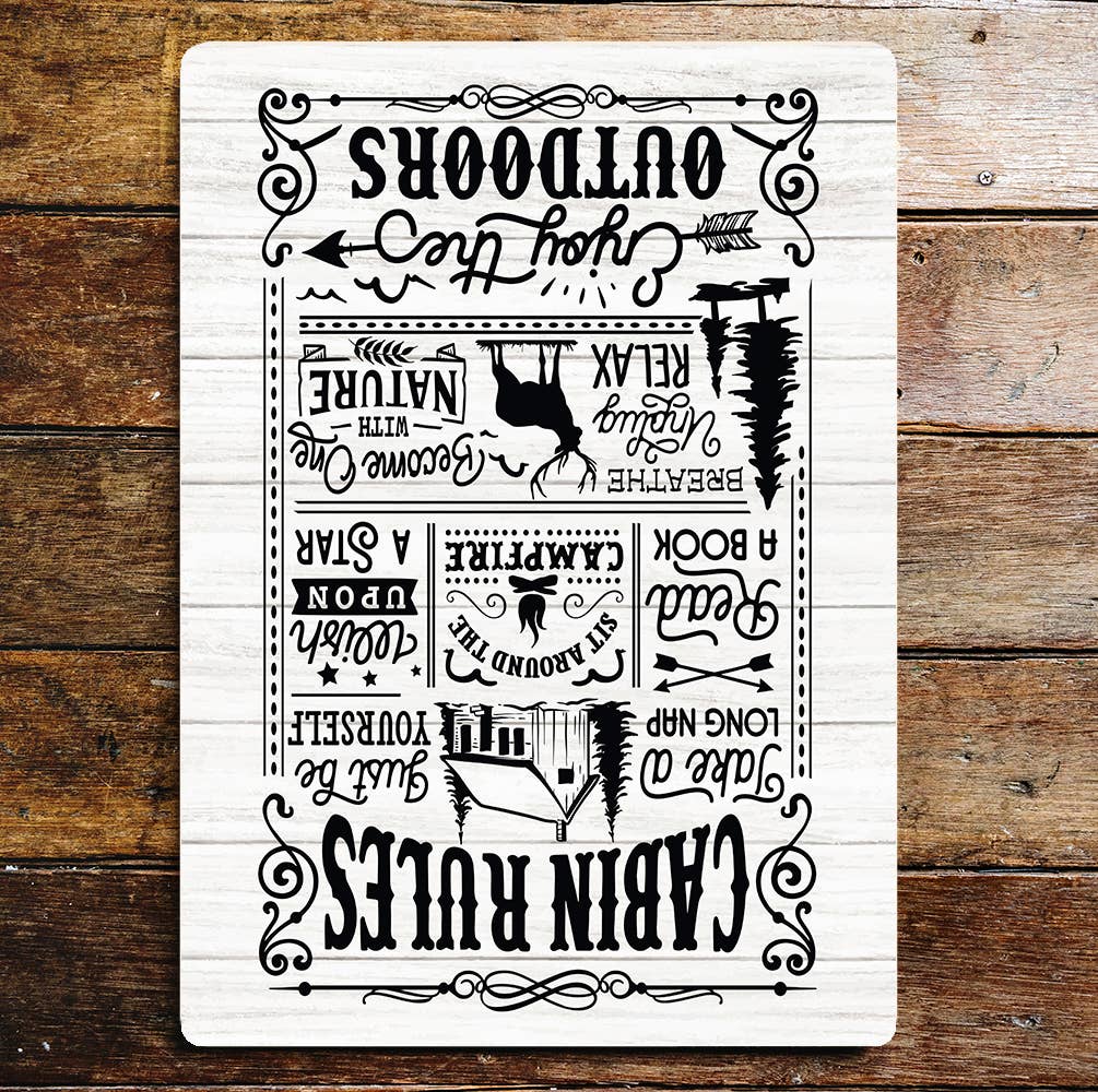 Cabin Rules Enjoy The Outdoors Relax | Metal Wall Sign
