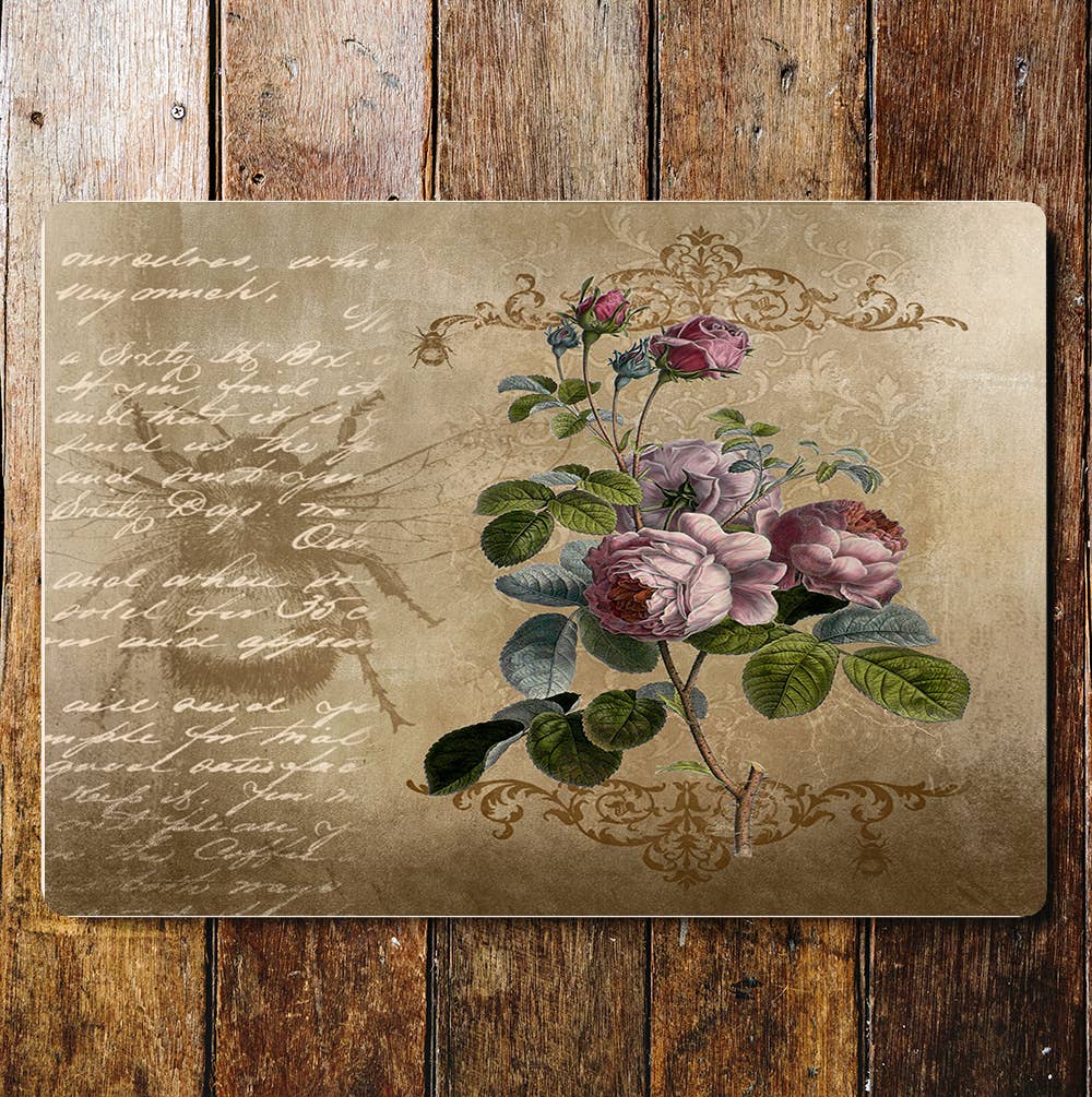 Vintage Bee Rose Flowers | Metal Sign Plaque