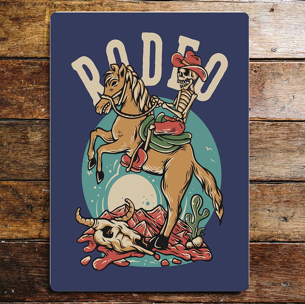 Rodeo Cowboy Horse Metal Wall Sign