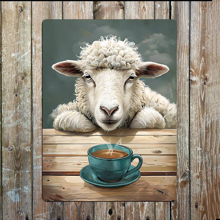Sheep Leaning Wooden Table Tea Coffee Metal Sign Plaque