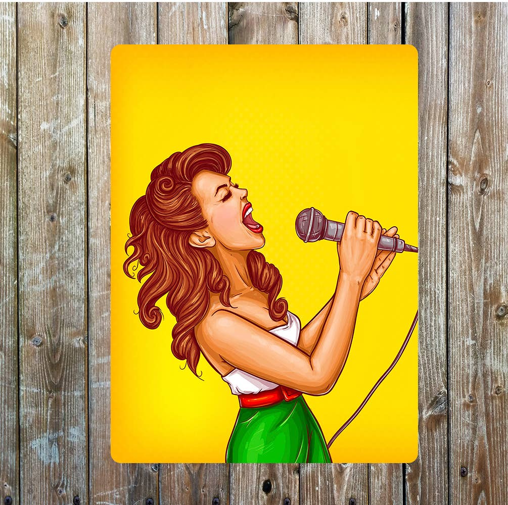 Sing Your Heart Out Microphone Yellow Metal Sign Plaque