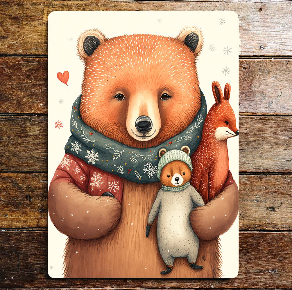 Cute Bear Scarf Jacket Heart Toys | Metal Sign Plaque