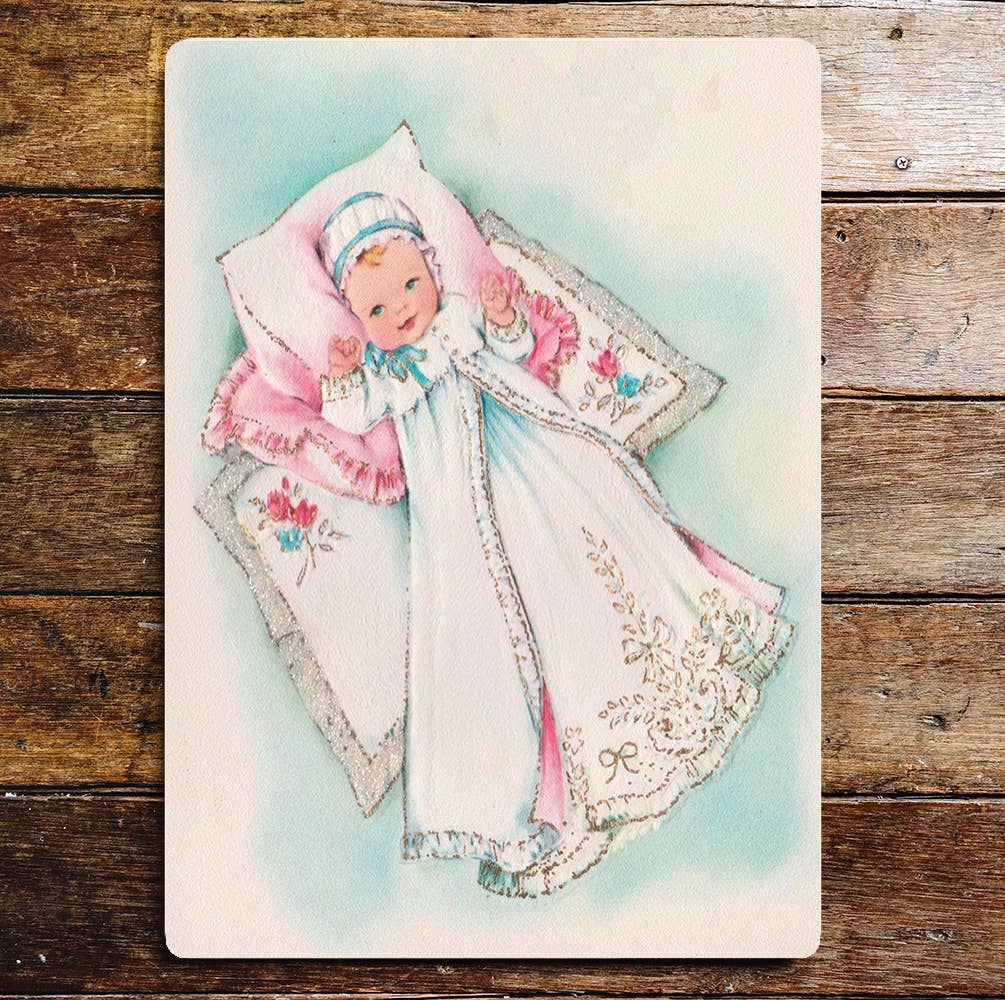 New Baby Christening Gown Flowers | Metal Sign Plaque