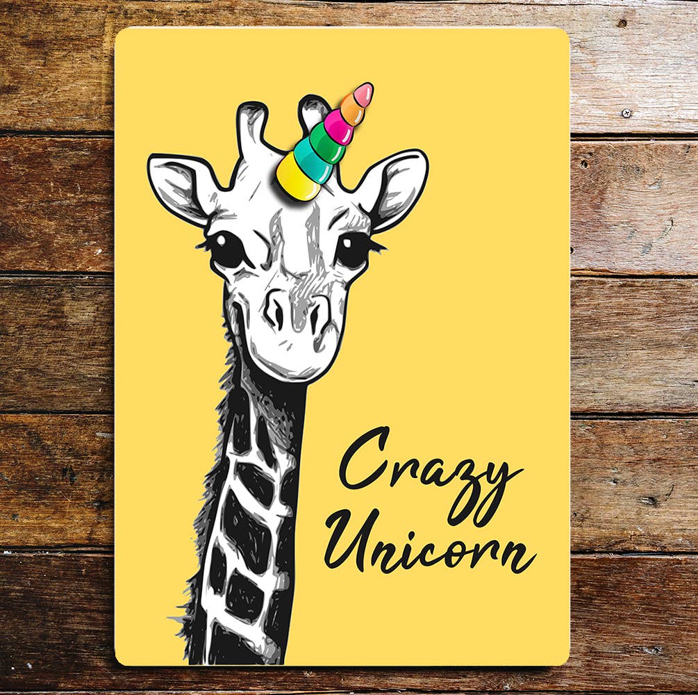 Giraffe With Rainbow Horn Crazy Unicorn | Metal Sign Plaque