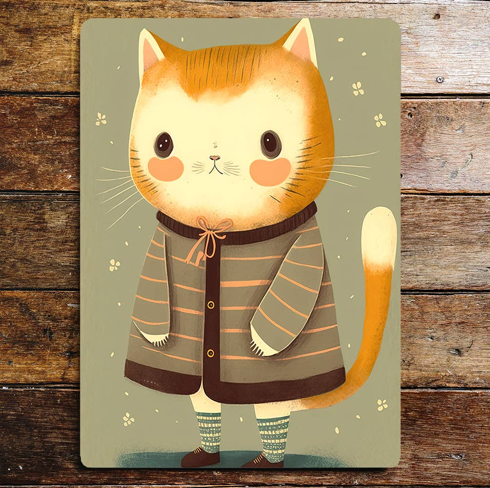Cute Cat Portrait Socks Shoes Cardigan | Metal Sign Plaque
