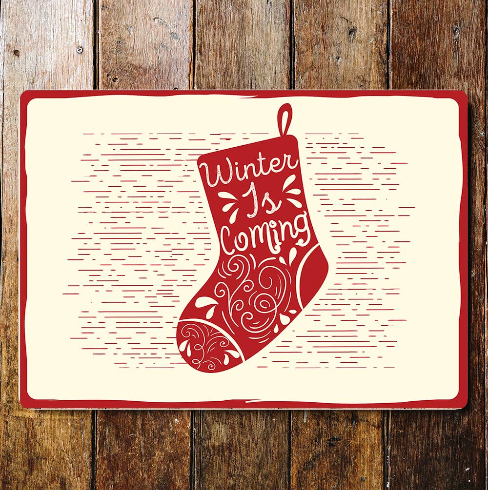 Ski Winter Christmas Winter Coming Metal Sign Plaque