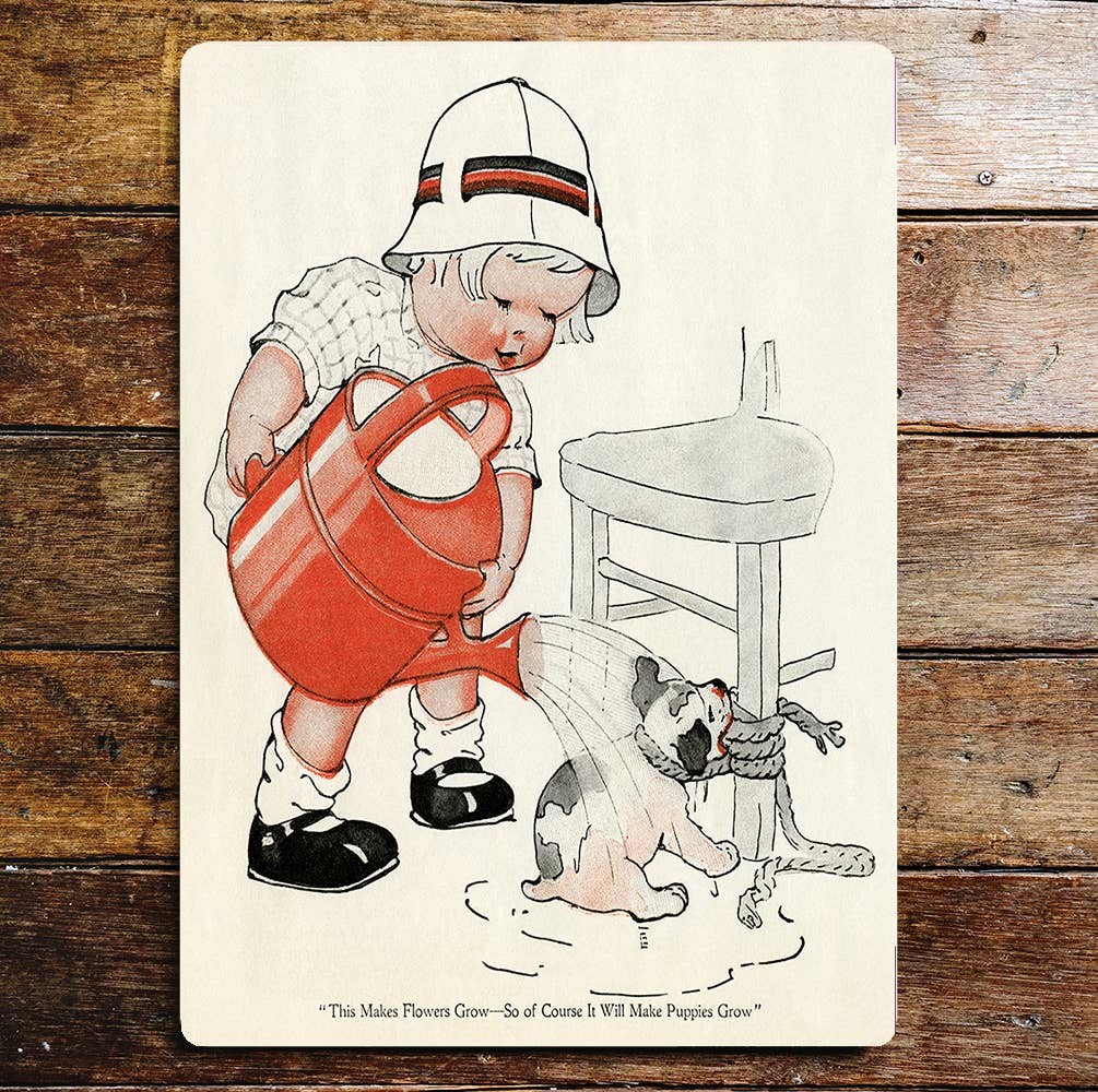 Mabel Lucy, cute kid and puppy | Metal Sign plaque