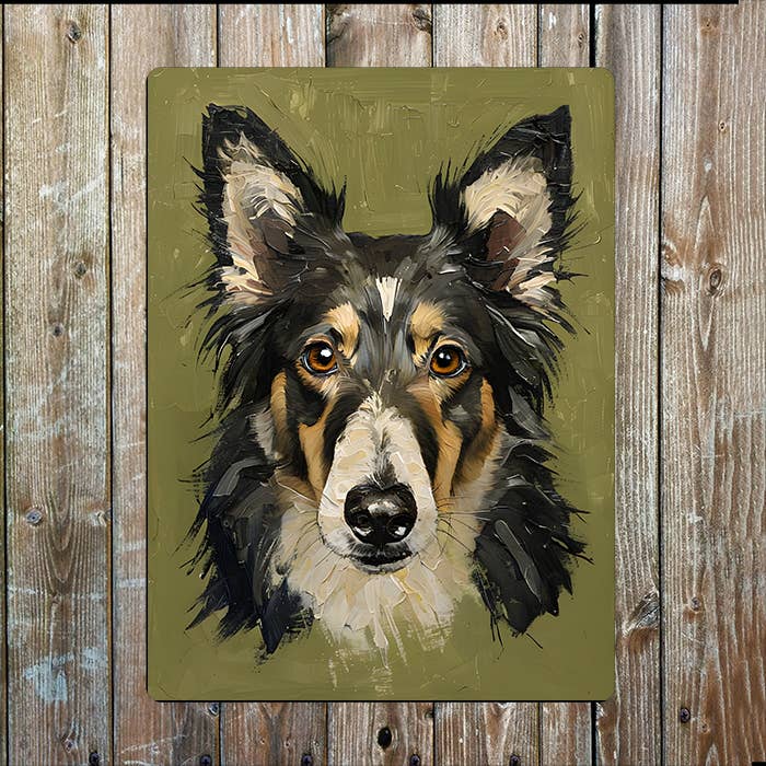 Painting Style of Collie Dog Head Metal Sign Plaque