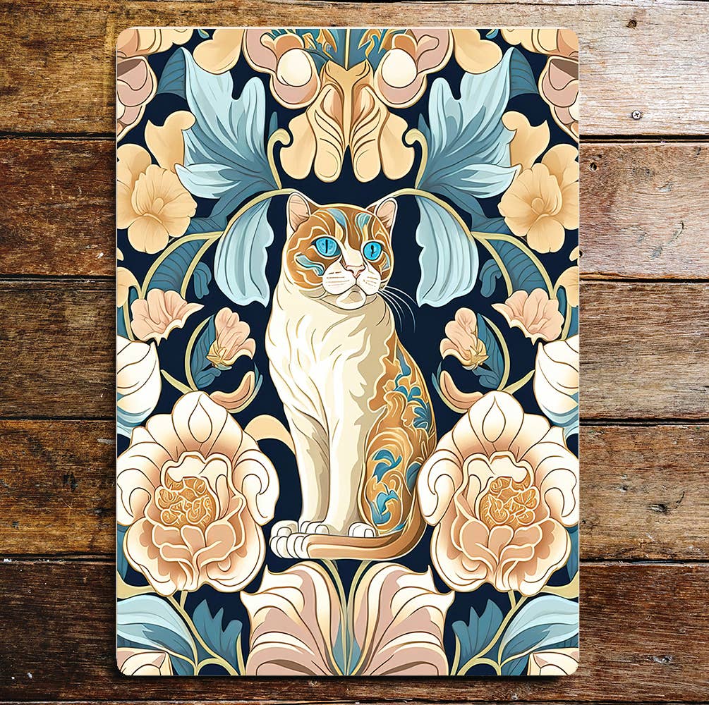 Cat flowers abstract pattern | Metal Sign plaque