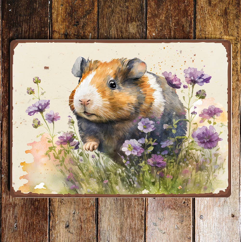 Guinea Pig Purple Flowers | Metal Sign Plaque