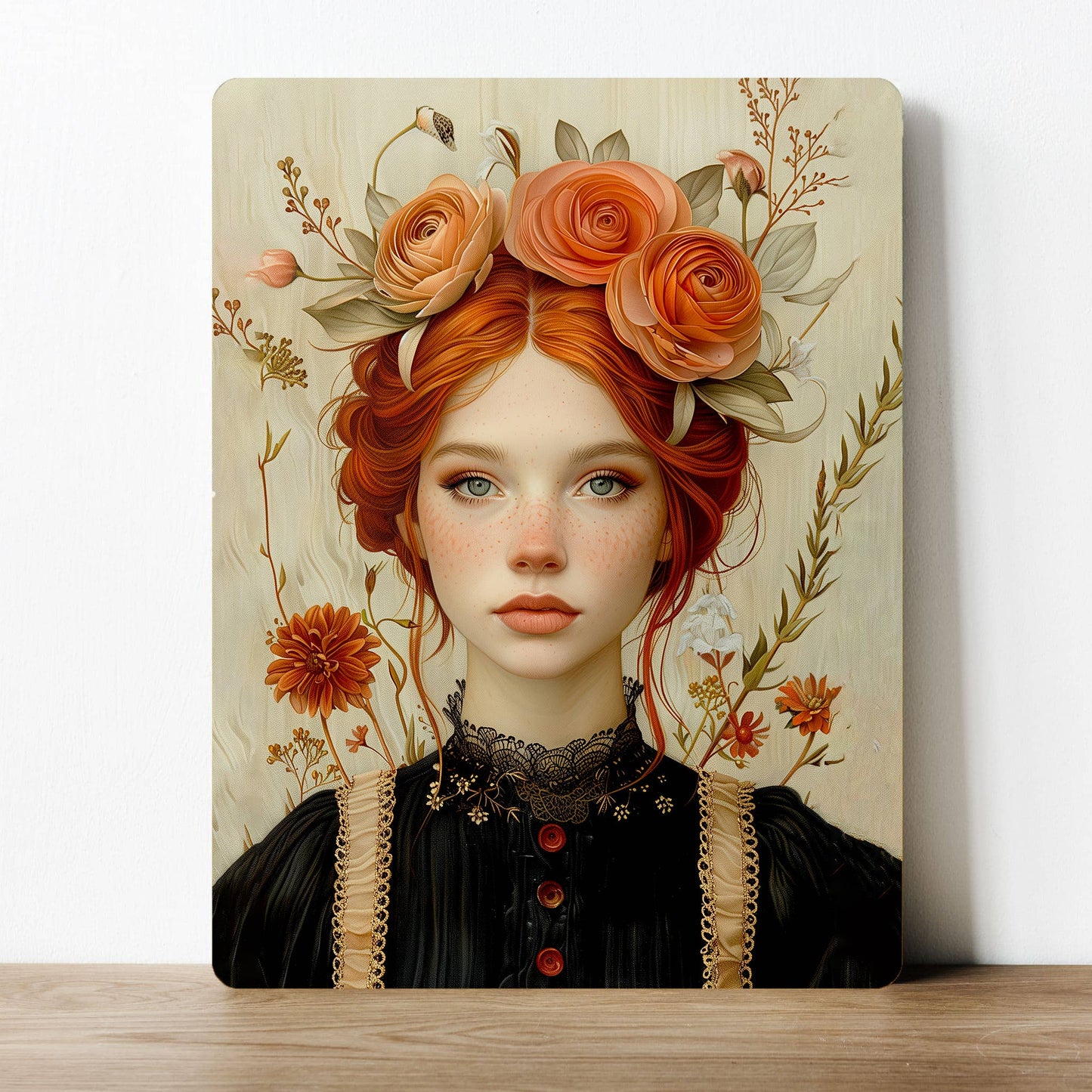 Floral Lady Vintage Orange | Metal Sign Plaque