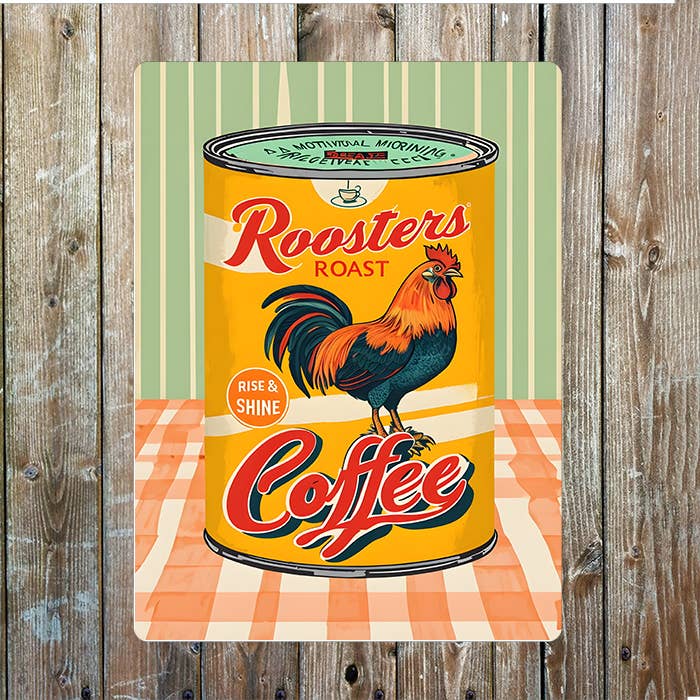 Vintage Roosters Roast Coffee Can | Metal Sign Plaque