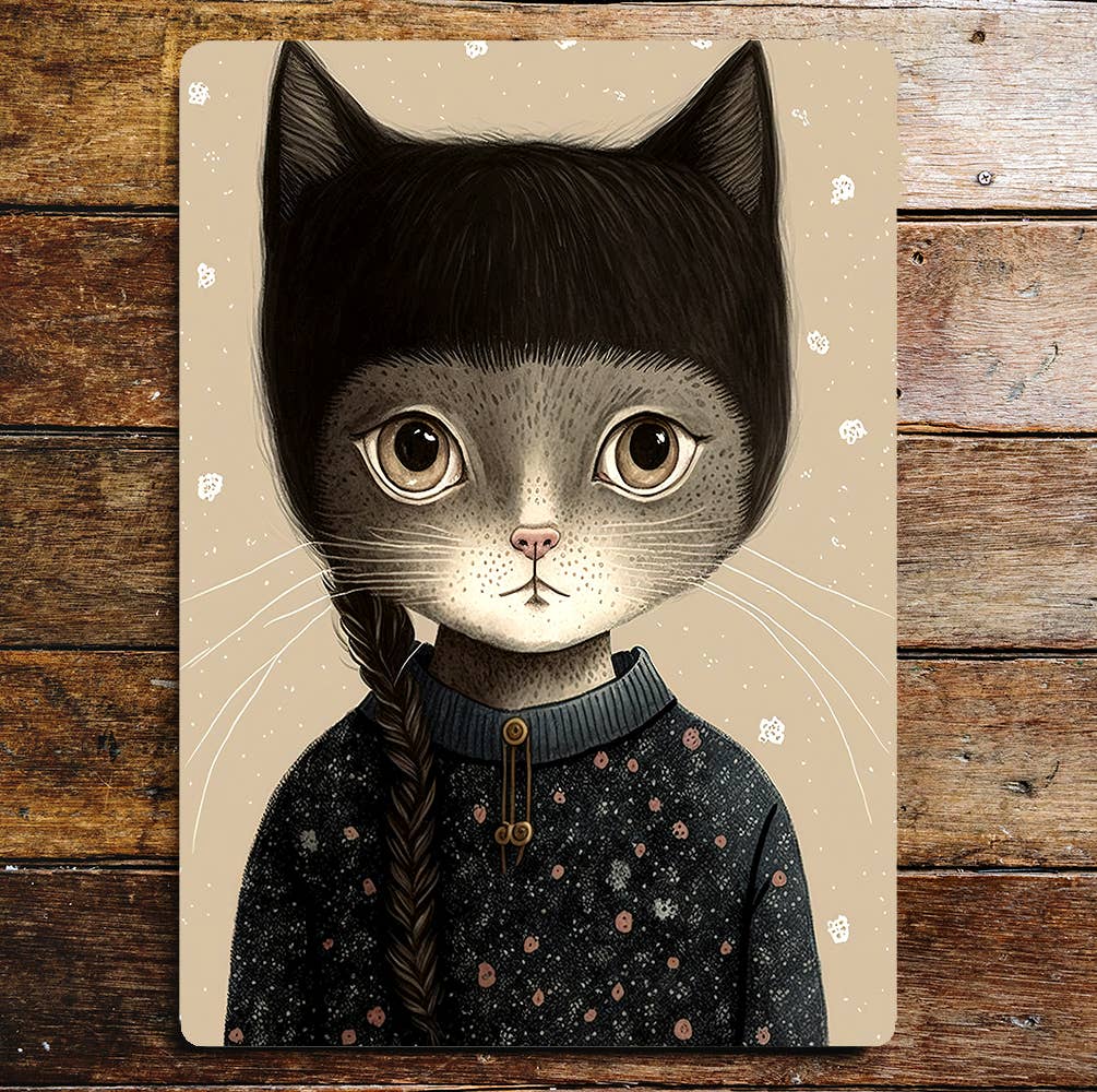 Black Cat Girl Jumper Long Hair | Metal Sign Plaque