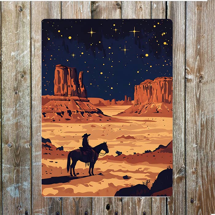 Desert Night Cowboy Western | Metal Sign Plaque