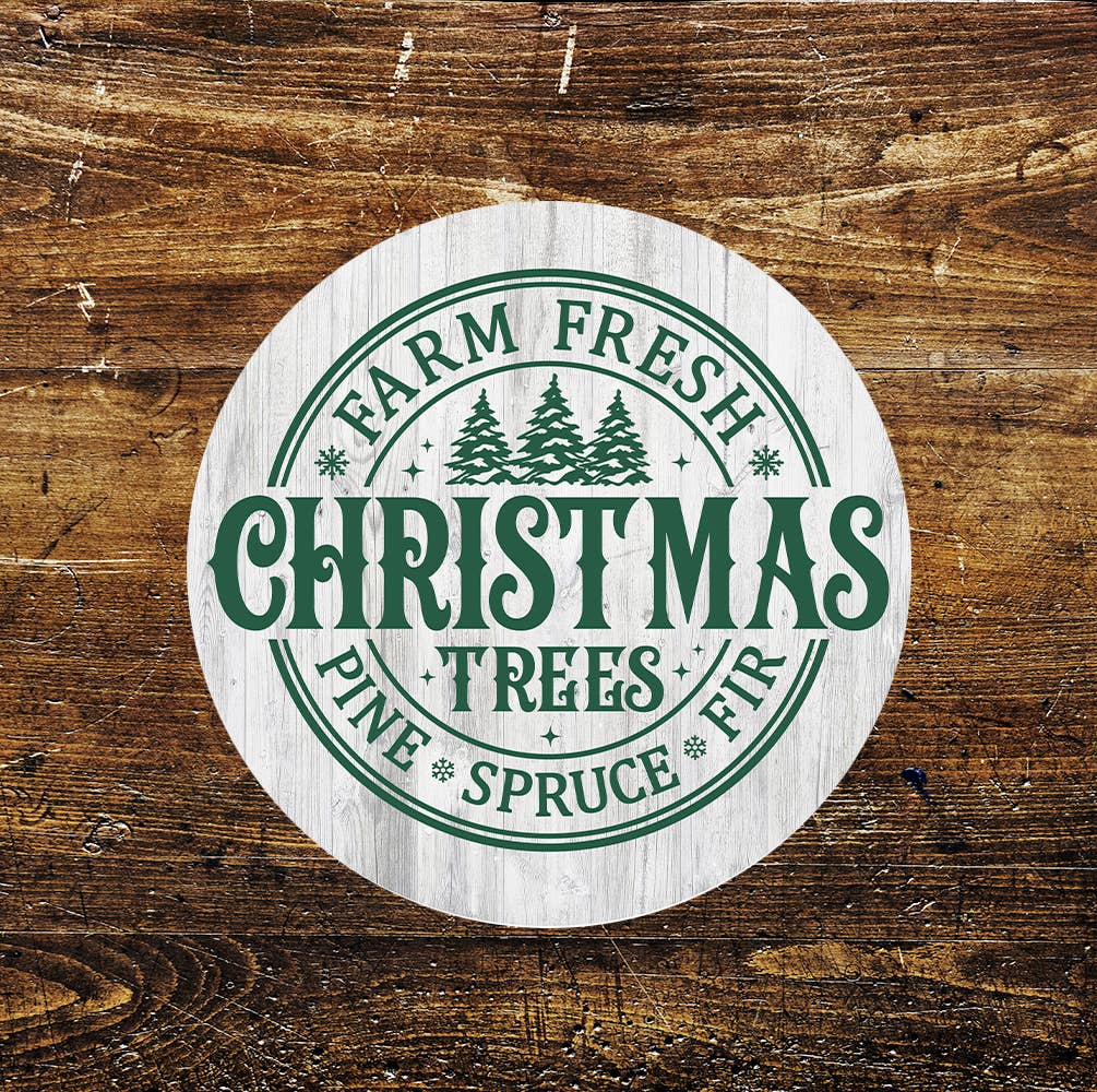 Christmas Tree Farm Retail Notice Green Circle Metal Sign