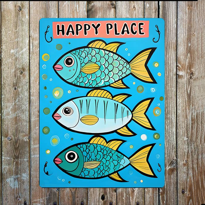 Happy Place Fishing Seaside Sea Nautical | Metal Sign Plaque