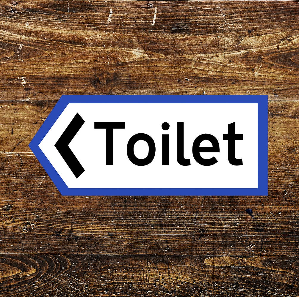 Toilets Directions Notice Blue White | Metal Sign