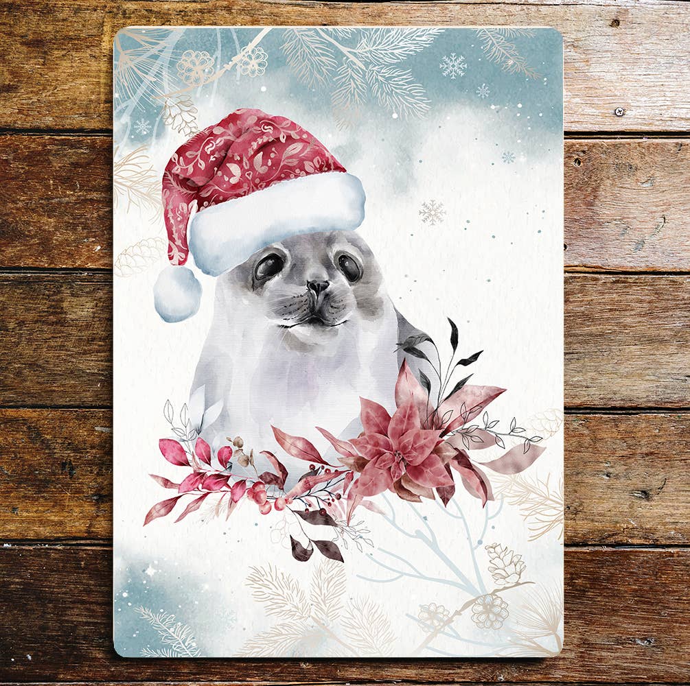 Seal Christmas Hat wall paper Art Metal Sign Plaque