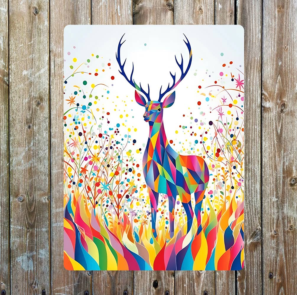 Colourful Deer Pop Art Mosaic | Metal Sign Plaque