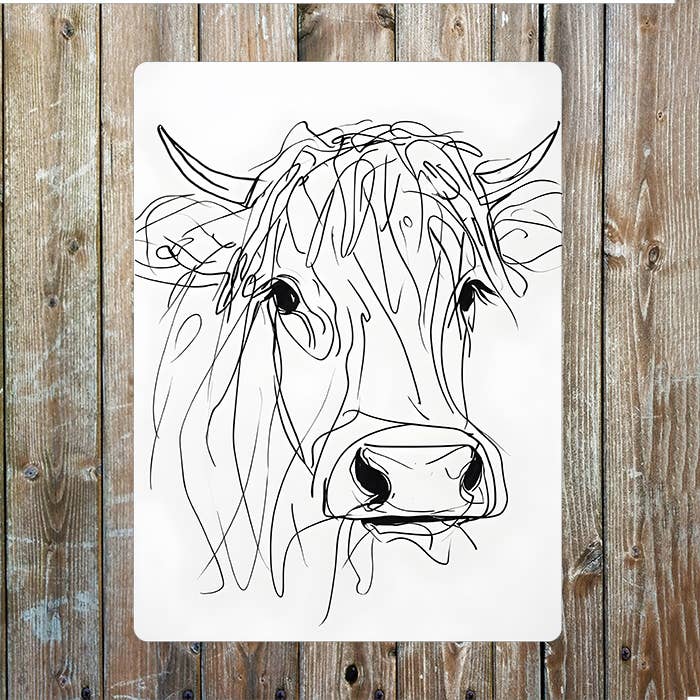 Line Drawing Of A Cow's Face Farm | Metal Sign Plaque