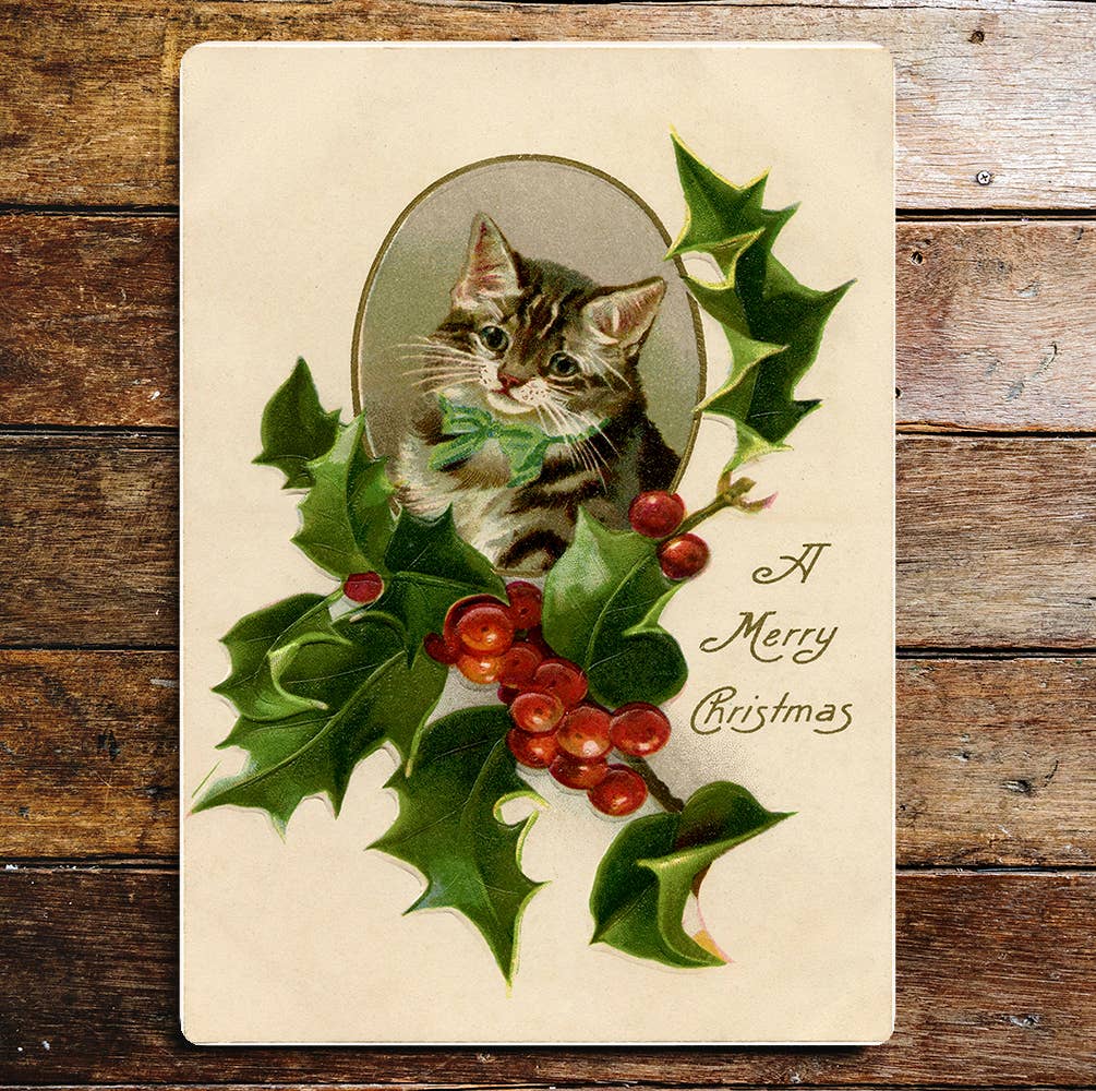 A Merry Christmas Cat Anad Holly | Metal Sign Plaque