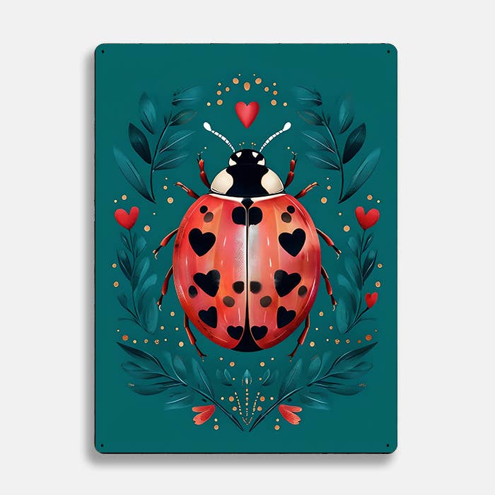 Ladybug Illustration scandinavian folk | Metal Sign Plaque