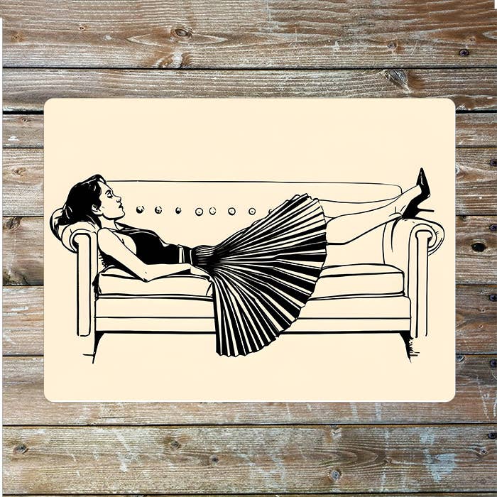 Line Drawing Of Woman Relaxing | Metal Sign Plaque