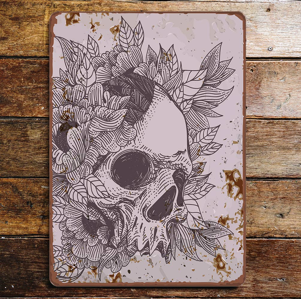 floral skull | Metal Wall Sign Plaque