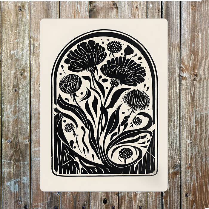 Flower Floral Botanical woodcut style | Metal Sign Plaque