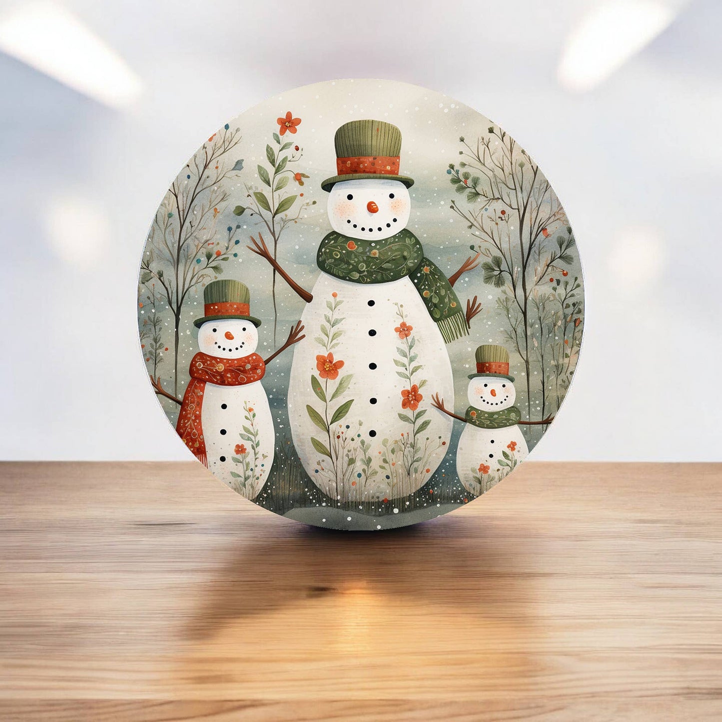 Snowman Snowmen Family Christmas Circle Metal Sign