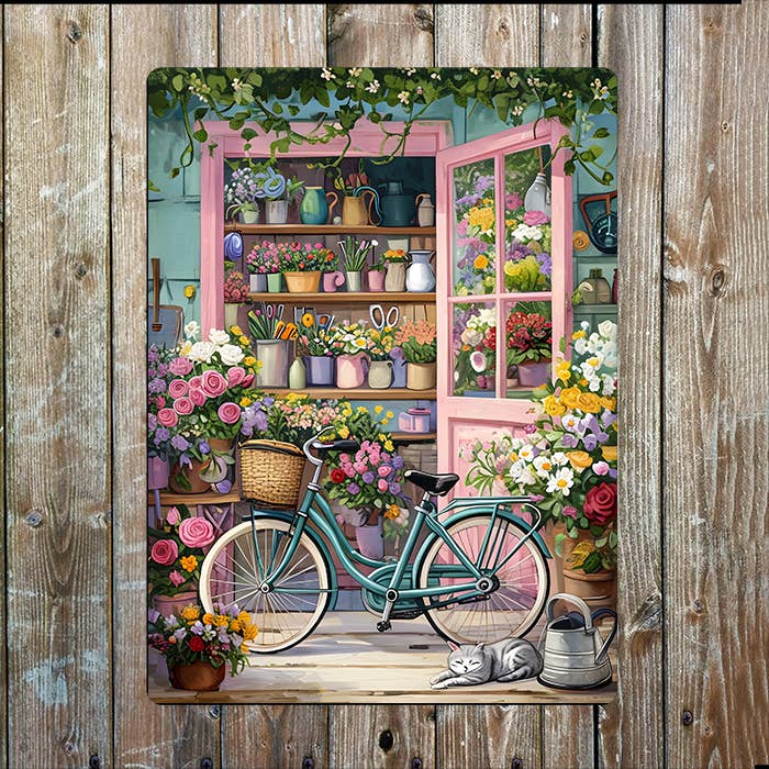 Flower Shop Filled Blossoms Bike | Metal Sign Plaque