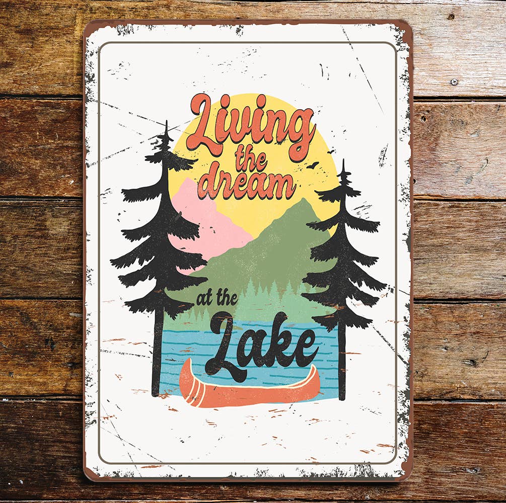 living the dream at the lake | Metal Wall Sign
