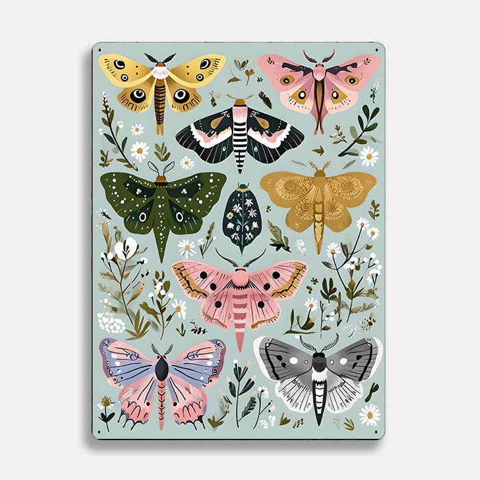 Moth Illustration scandinavian folk | Metal Sign Plaque
