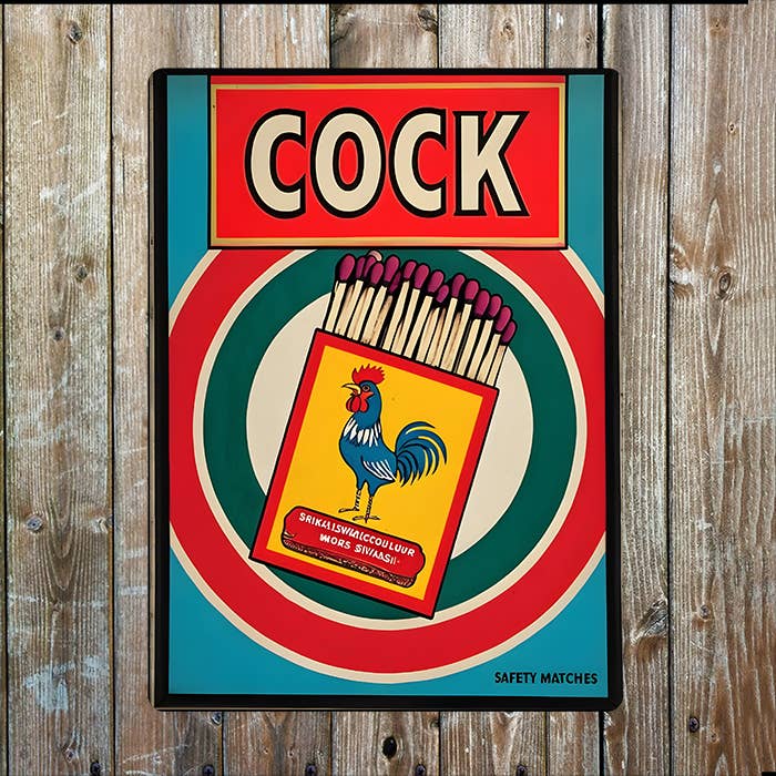 Retro Vintage Matchbox Cock Matches Metal Sign Plaque