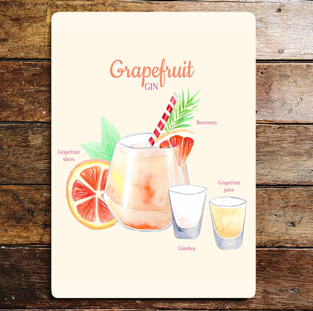 Grapefruit Gin Glasses Leaves | Metal Wall Sign
