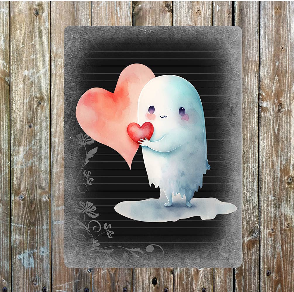 Cute Ghost Love Hearts Valentines | Metal Sign Plaque