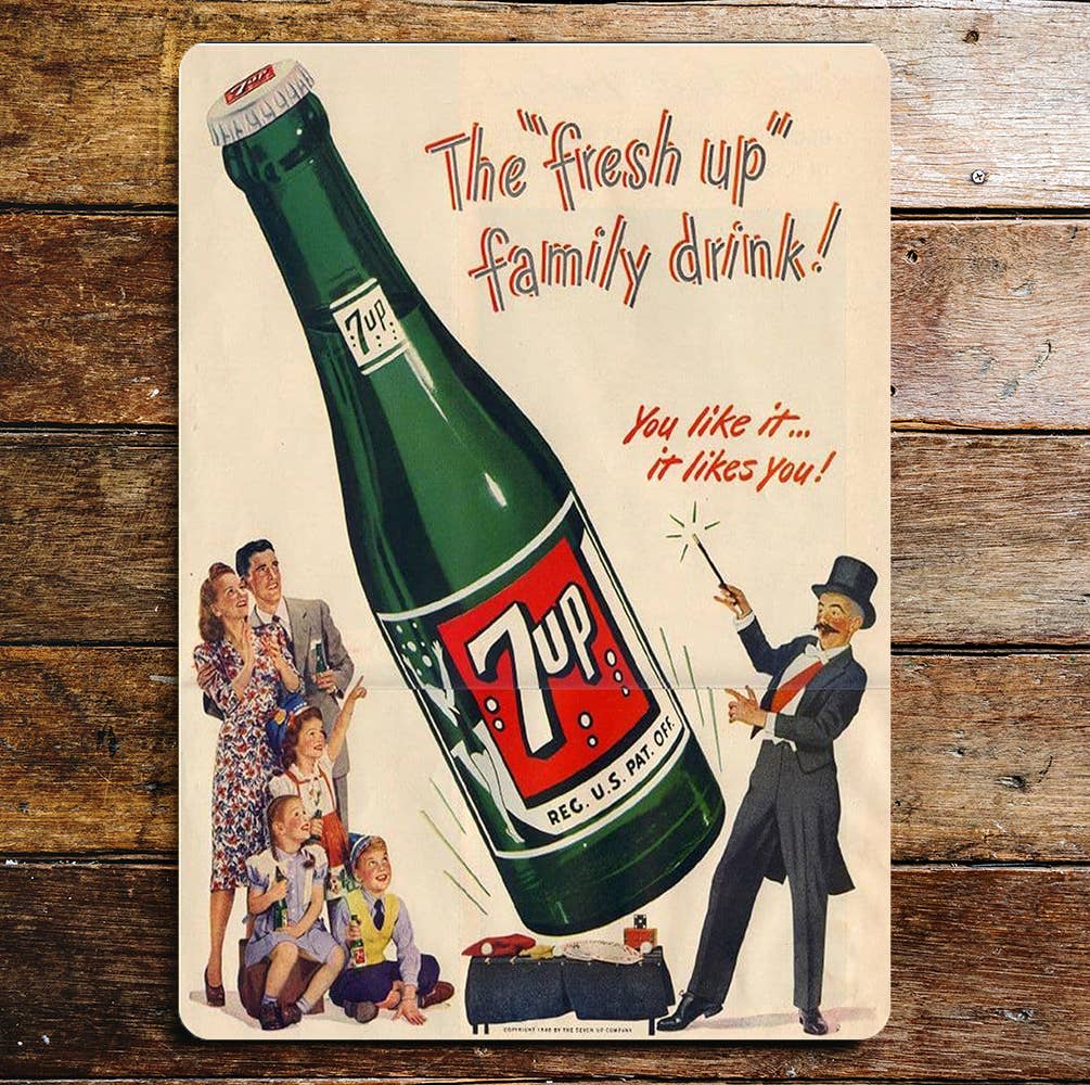 The Fresh Up Family Drink 7 Up Drink Metal Sign