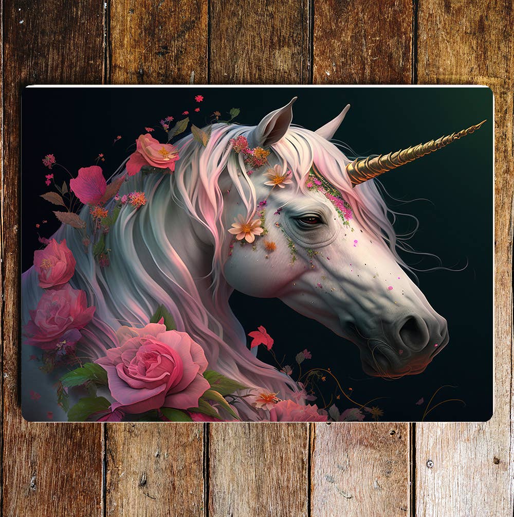 Fantasy Unicorn Floral Art Sign Plaque