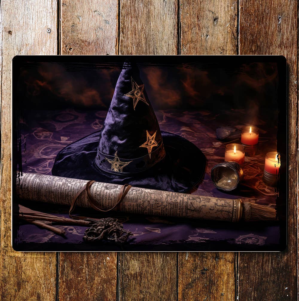 Halloween Wizard spells Spooky Landscape | Metal Sign Plaque