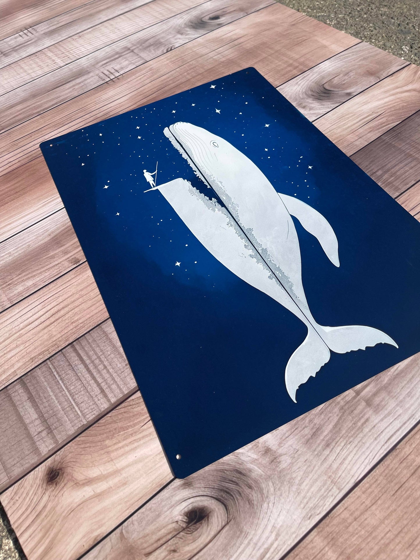 Surreal Whale In Night Sky Sea Nautical Metal Sign Plaque