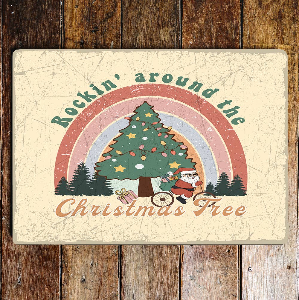 ROCKIN AROUND CHRISTMAS TREE Metal Wall Sign Plaque