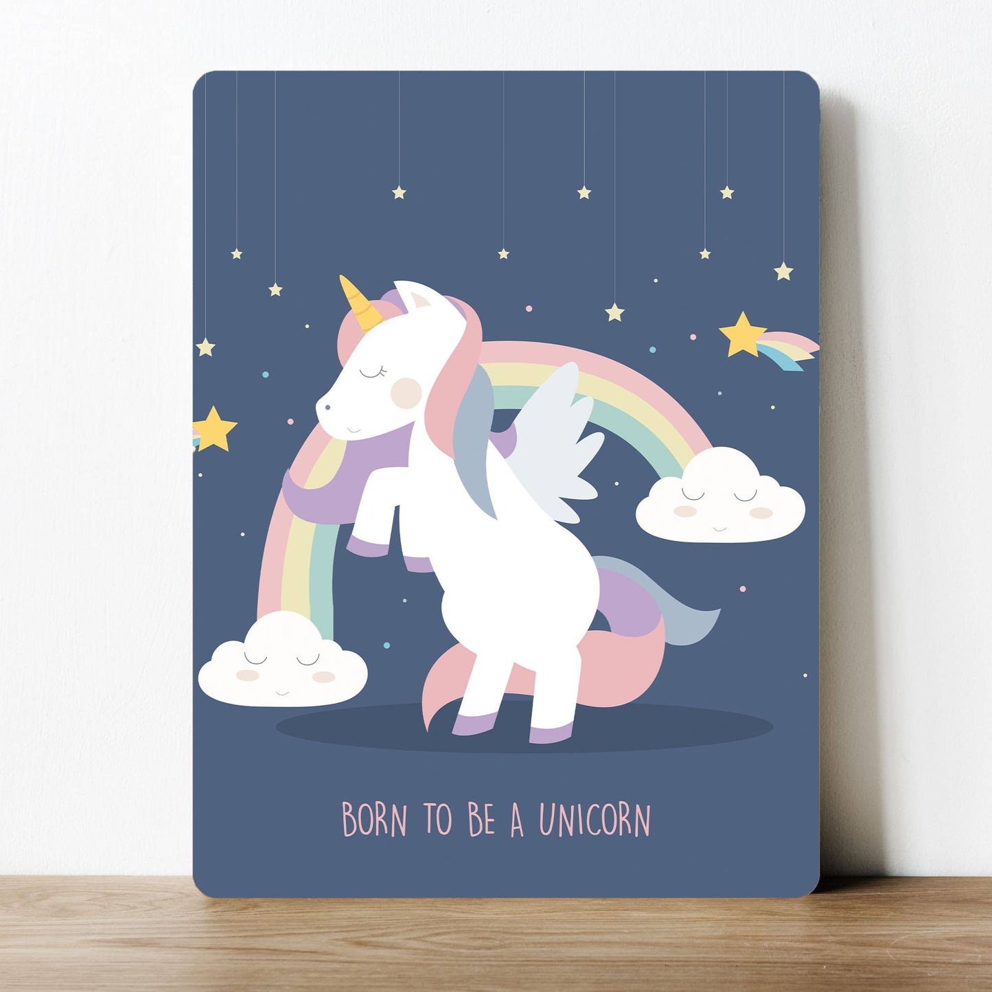 Cute Cartoon Unicorn Rainbow Star | Metal Sign Plaque