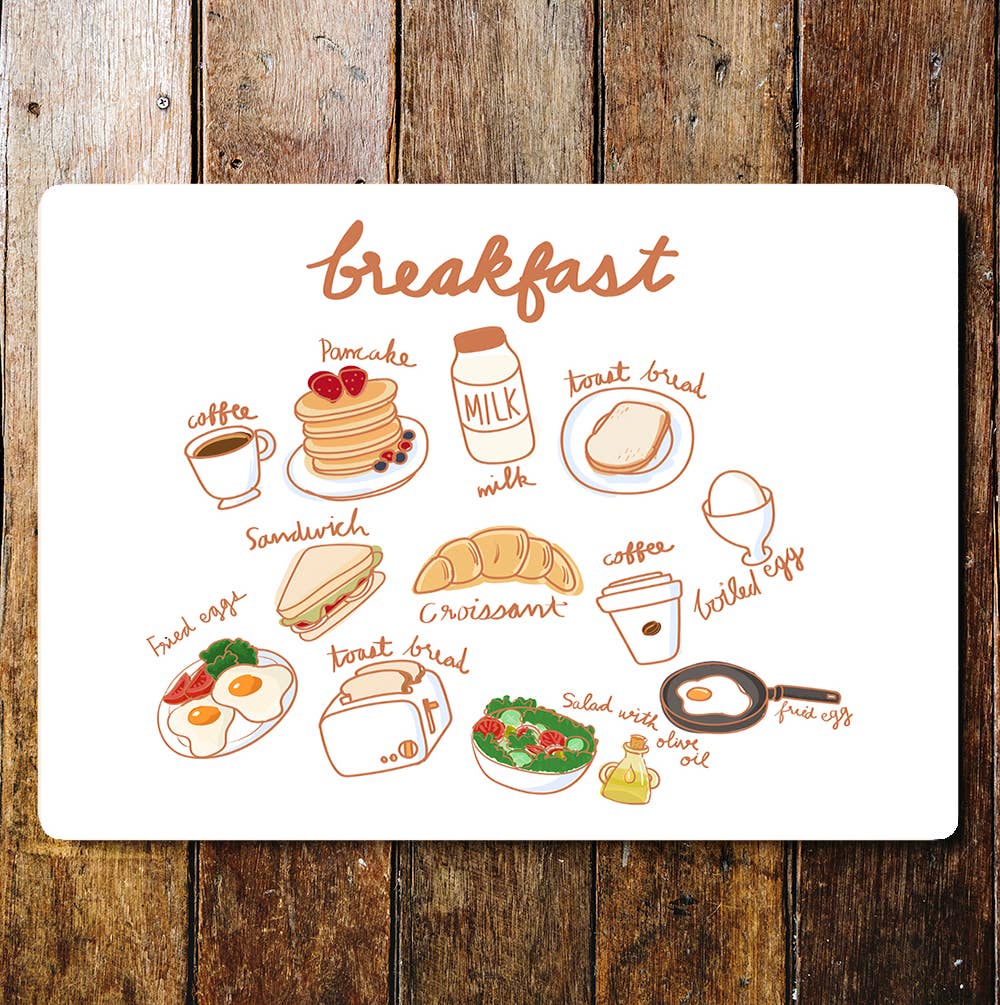 Breakfast Menu Pancakes Milk Coffee Egg | Metal Sign plaque