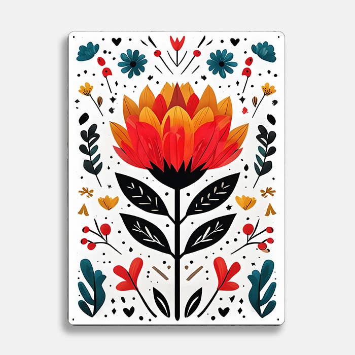 Vibrant Colorful Flower scandinavian folk | Metal Sign Plaque