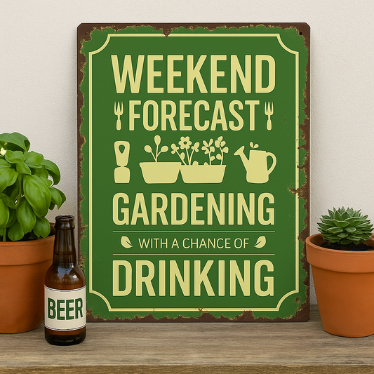 Weekend Forecast Gardening Drinking | Metal Sign Plaque